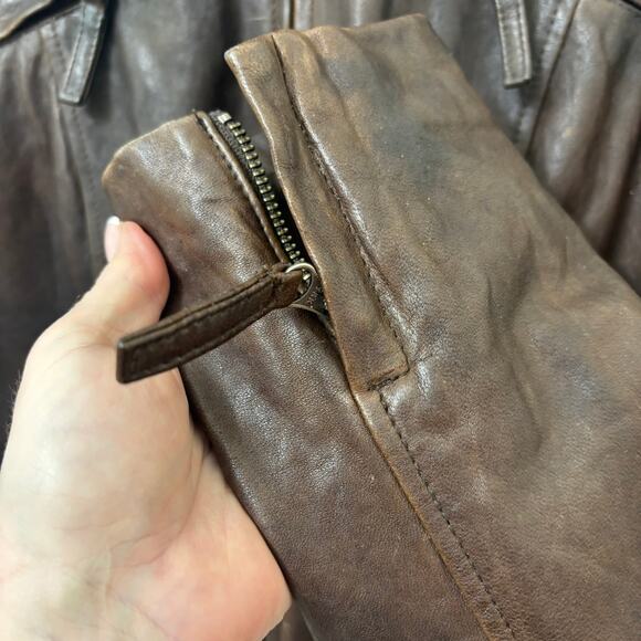 Vintage Lucky Brand Womens Distressed Brown Real  Leather Moto Jacket Medium - Picture 5 of 14